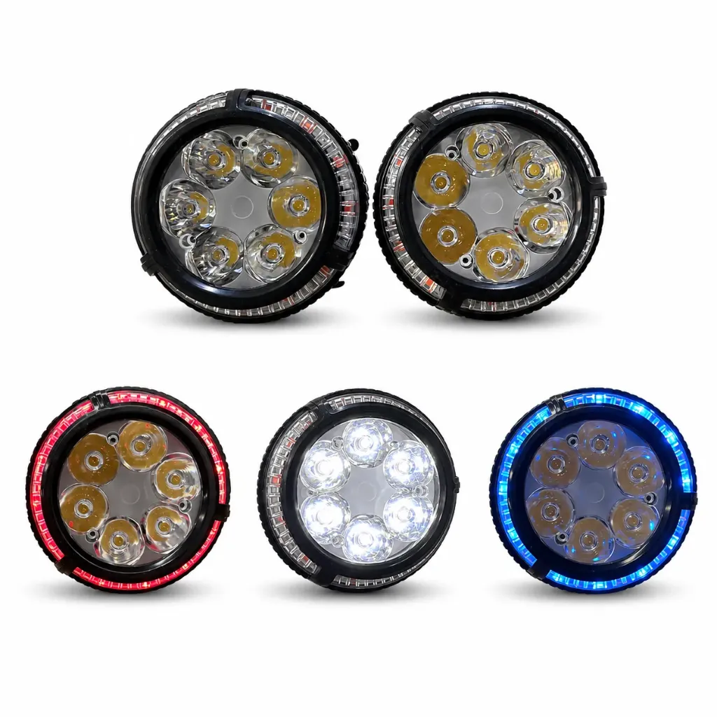 Faros LED exploradores redondos con luz blanca y aro DRL