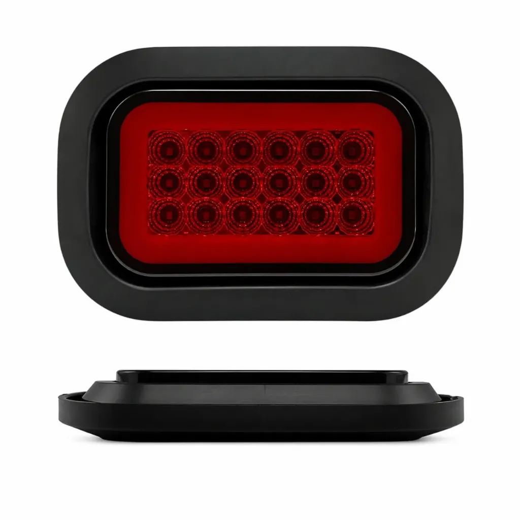Plafón LED rectangular rojo de 18 LED con base de goma y arillo glo