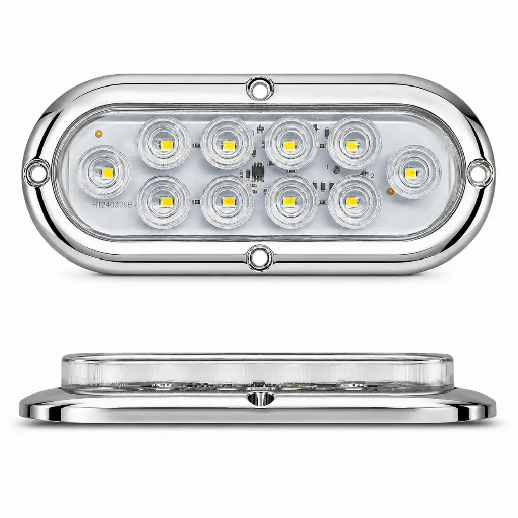 Plafón LED ovalado blanco con base cromado de 10 LED