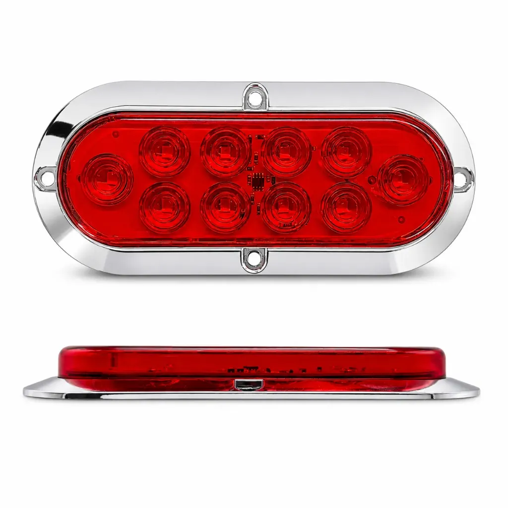Plafón LED ovalado rojo con base cromado de 10 LED