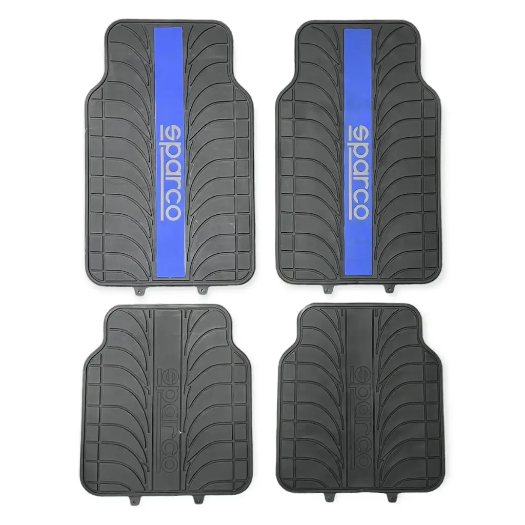Tapete Sparco negro con franja azul de 4 piezas