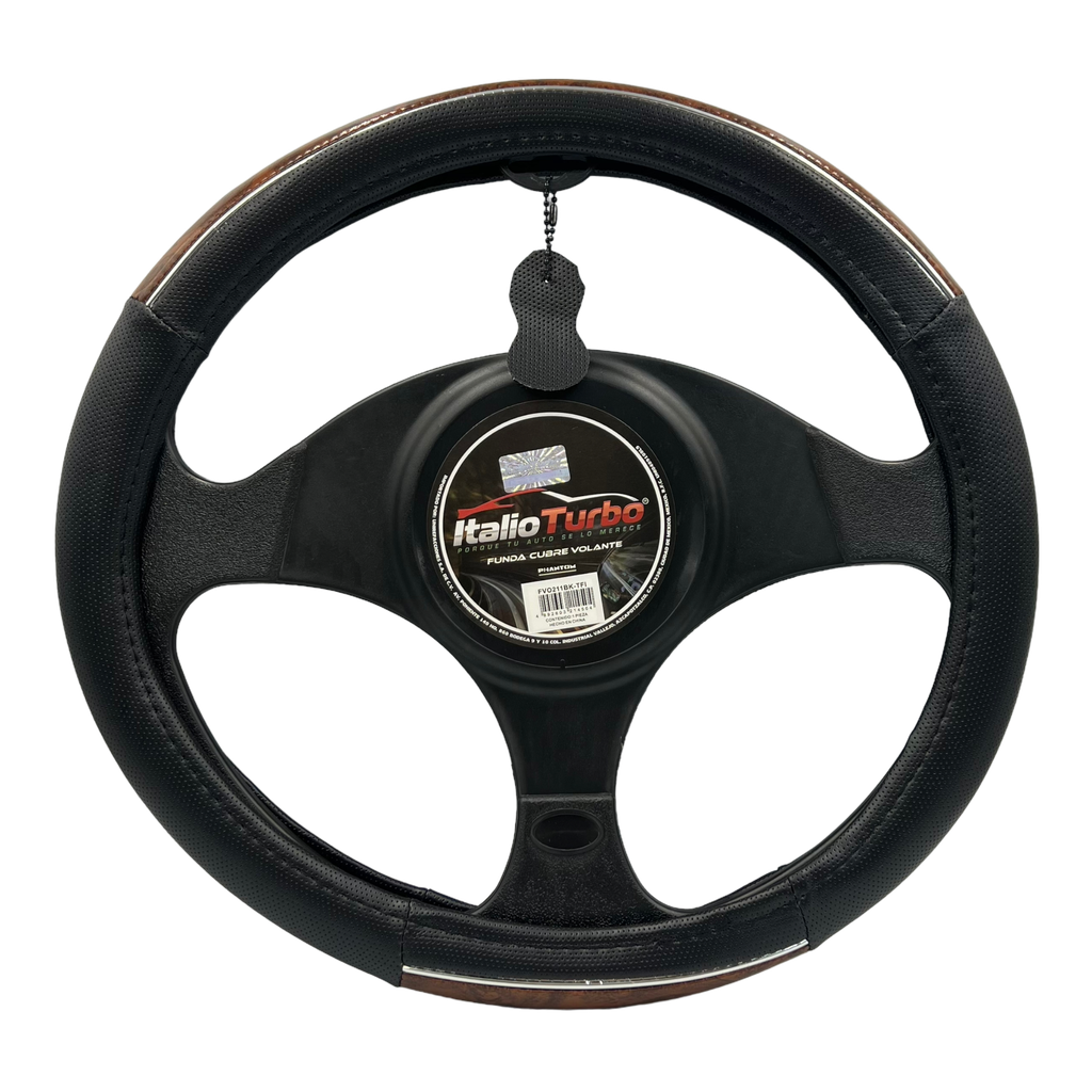 Funda cubre volante con acabado tipo madera y cromo