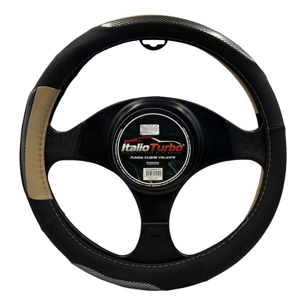 Funda cubre volante con detalles beige y tipo fibra