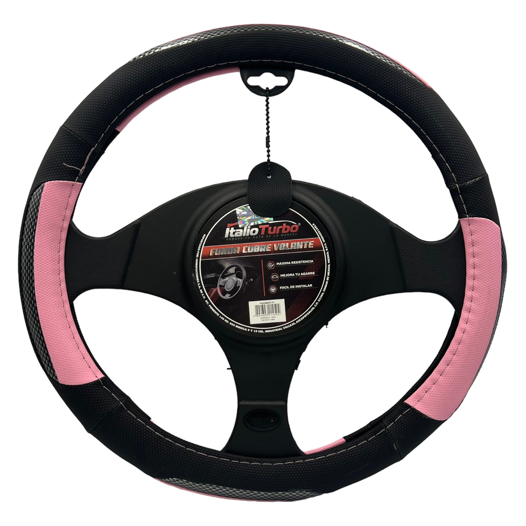 Funda cubrevolante de vinipiel con detalle negro y rosa