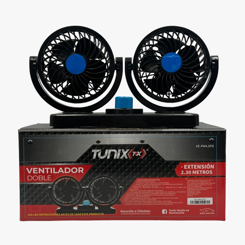 Ventilador doble 4.5" aspas de plástico base plana
