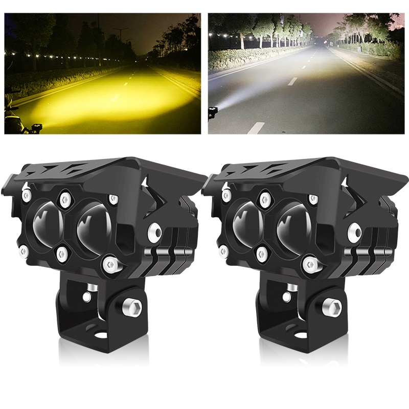 Faro LED reforzado para moto tipo láser con 2 lupas (blanco/ámbar)