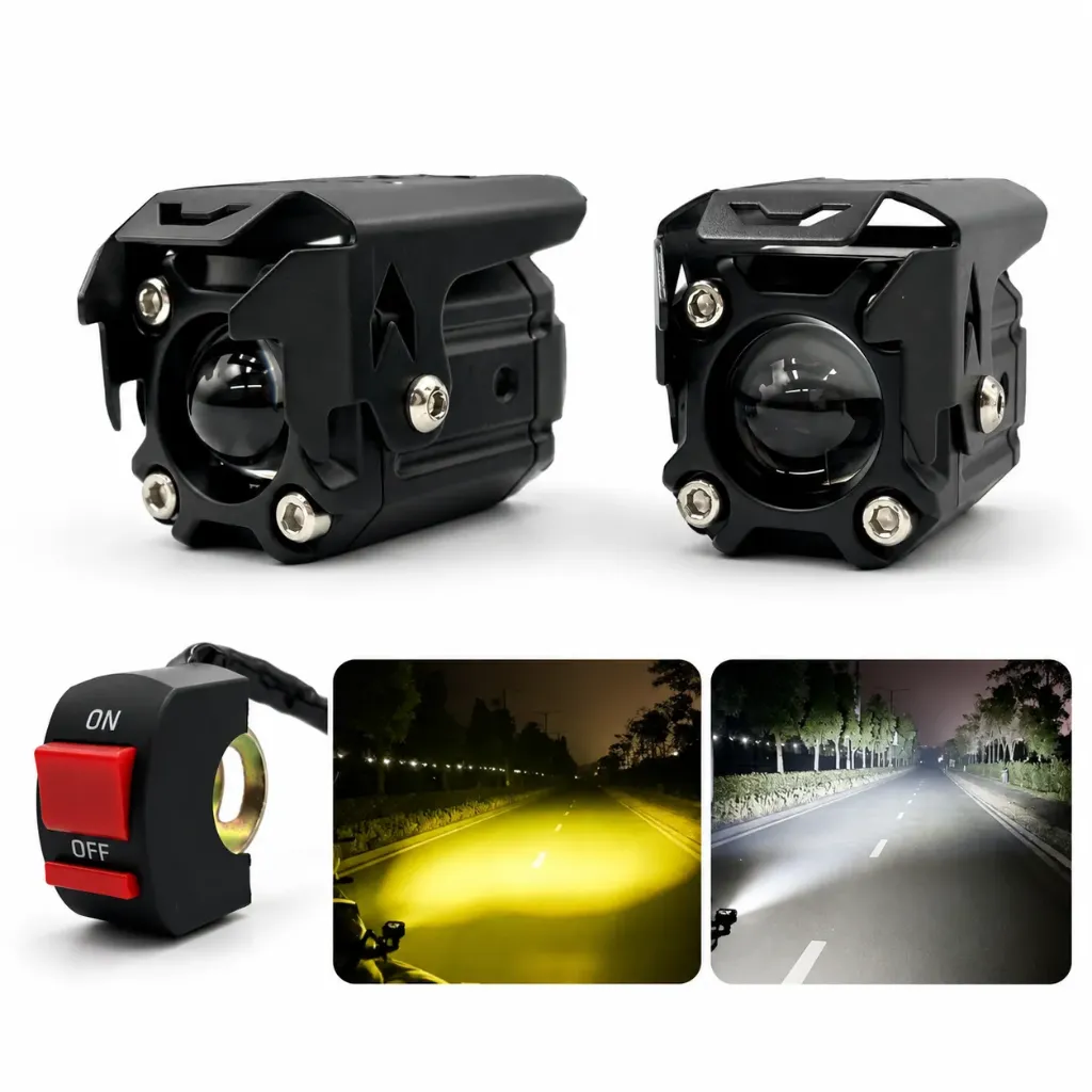Faro LED para motocicleta tipo láser bicolor blanco/ámbar