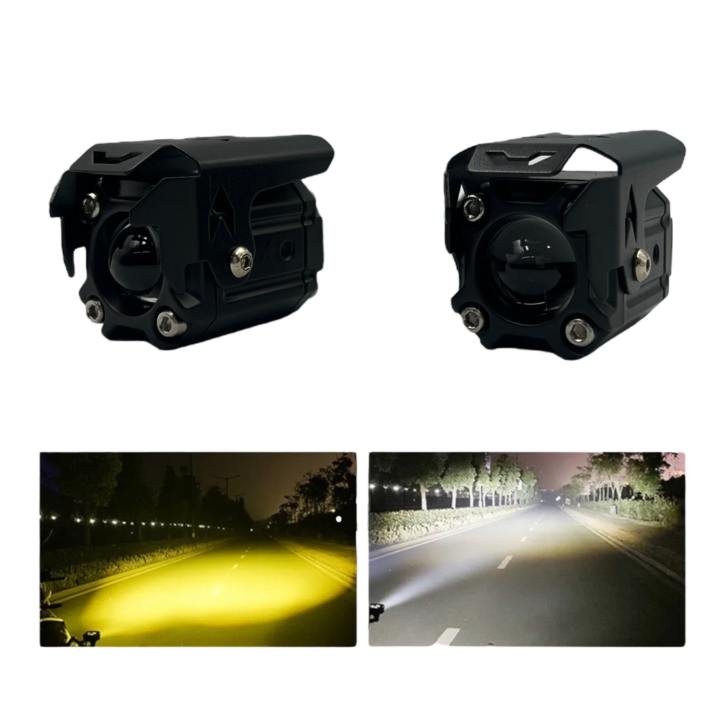 Faro LED para motocicleta tipo láser bicolor blanco/ámbar