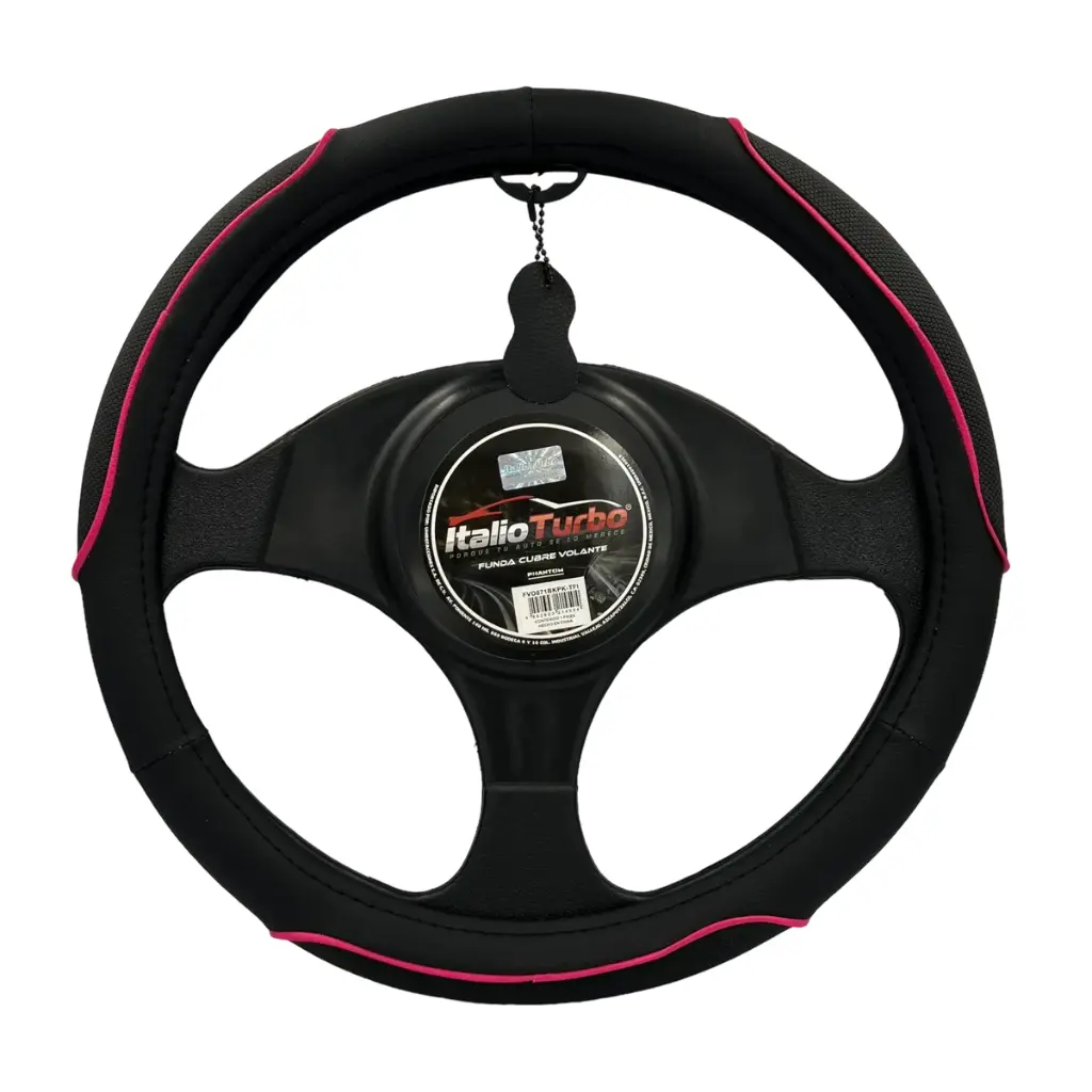 Funda cubrevolante de vinipiel con detalle rosa en borde