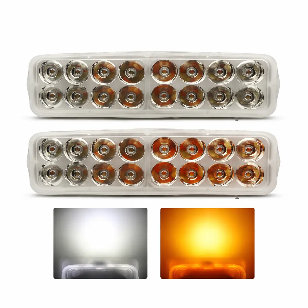 [E16SLIMDUAL] Faro de 16 LED con carcaza slim dual (blanco/ámbar) por par