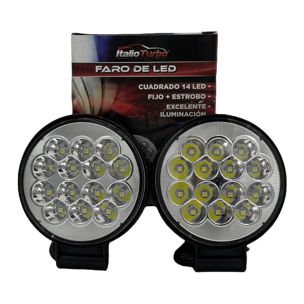 Faro redondo de 14 LED multivoltaje fijo + estrobo