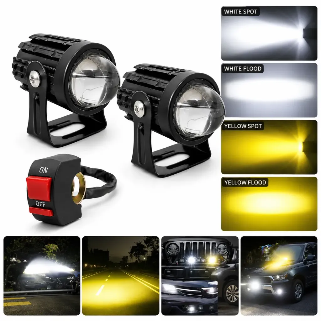 Faro LED para moto tipo láser con lupa y switch (blanco/ámbar)