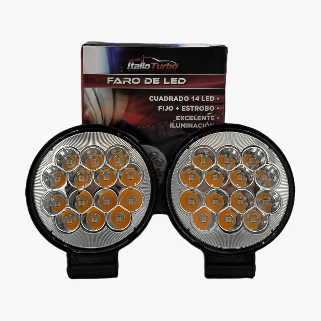 Faro redondo de 14 LED multivoltaje luz ámbar (fijo + estrobo)