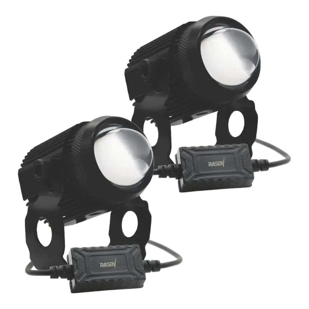 Faro LED con lupa tipo cilindro bicolor blanco/ámbar