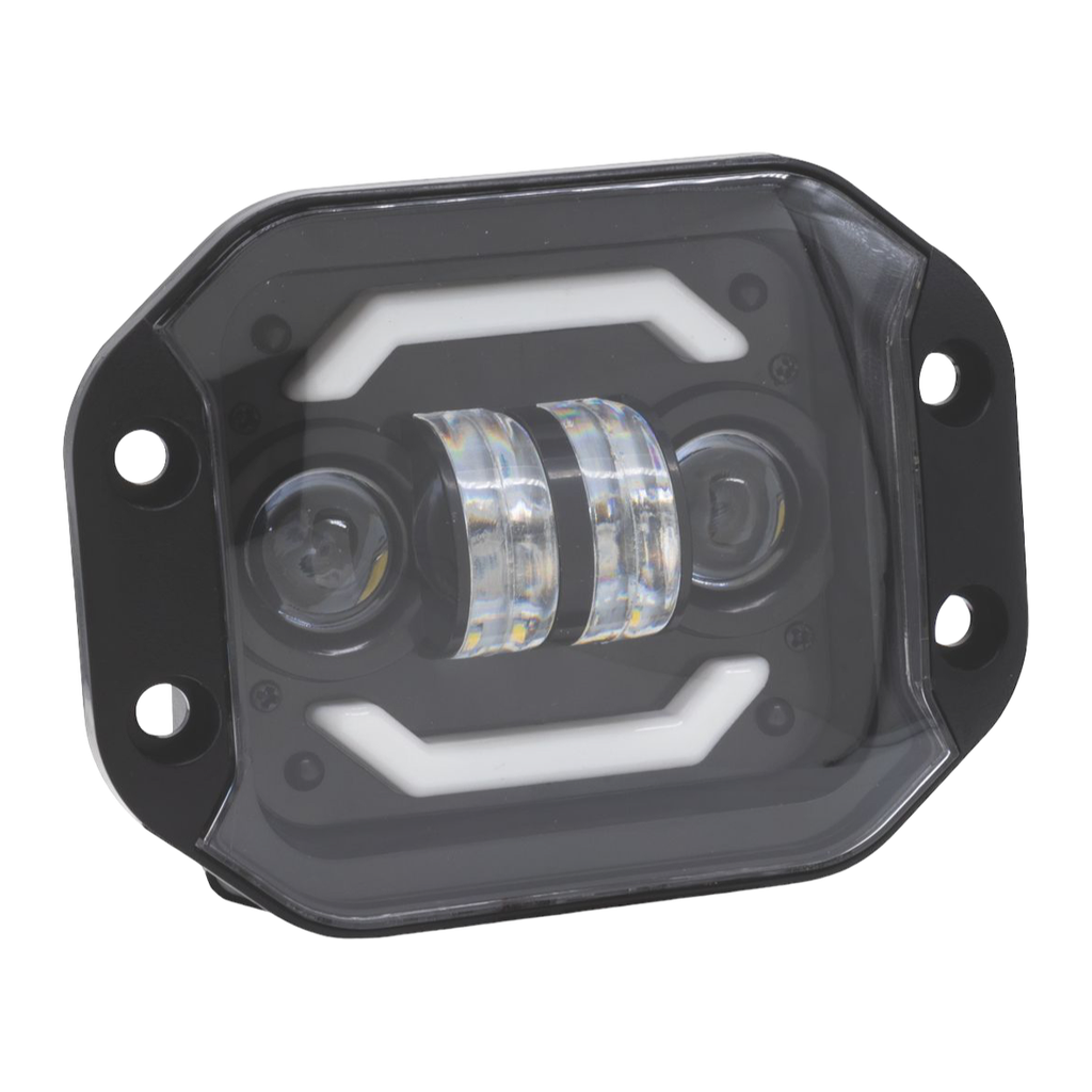 Faro LED atornillable con 2 lupas y ojo de angel bicolor (blanco/ámbar)