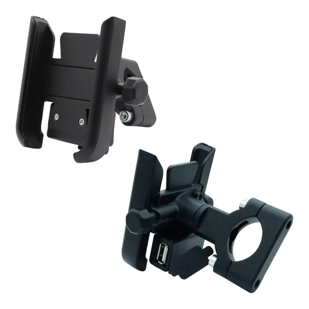 Soporte para celular universal metálico para manubrio con cargador