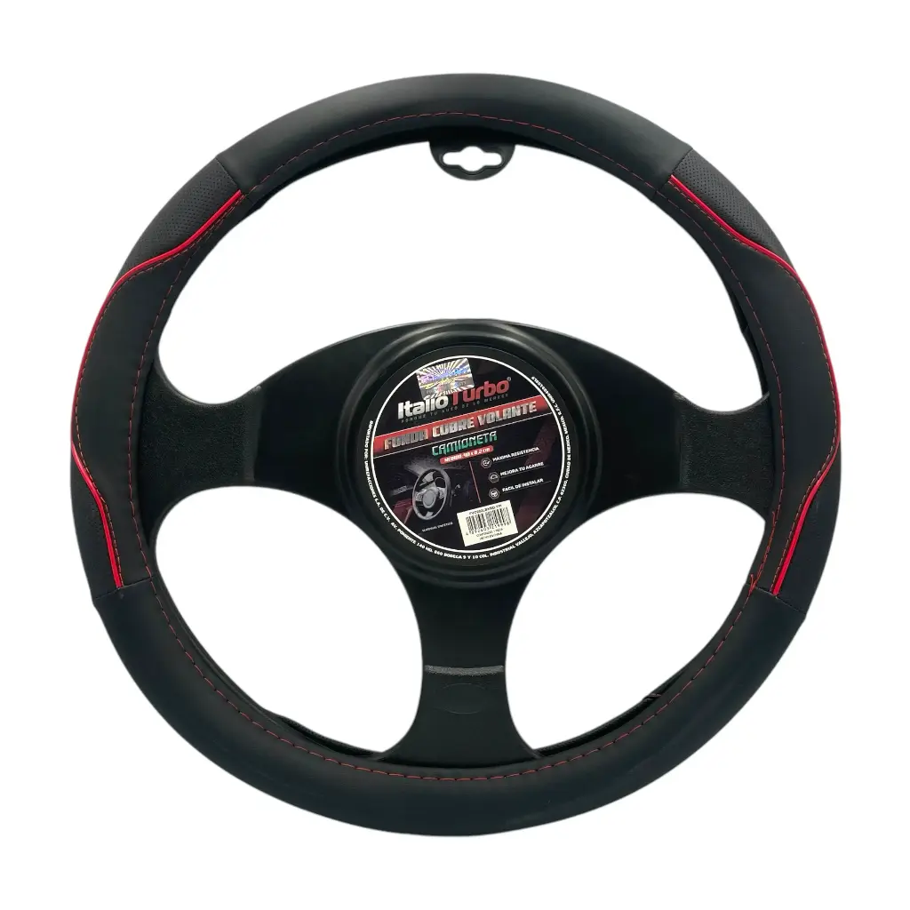 [FVO202LBKRD-TFI] Funda cubrevolande de vinipiel grande para camioneta negro con detalle rojo