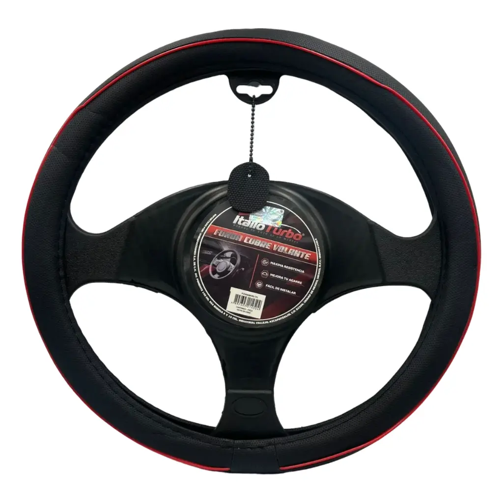 Funda cubrevolante de vinipiel con filo rojo