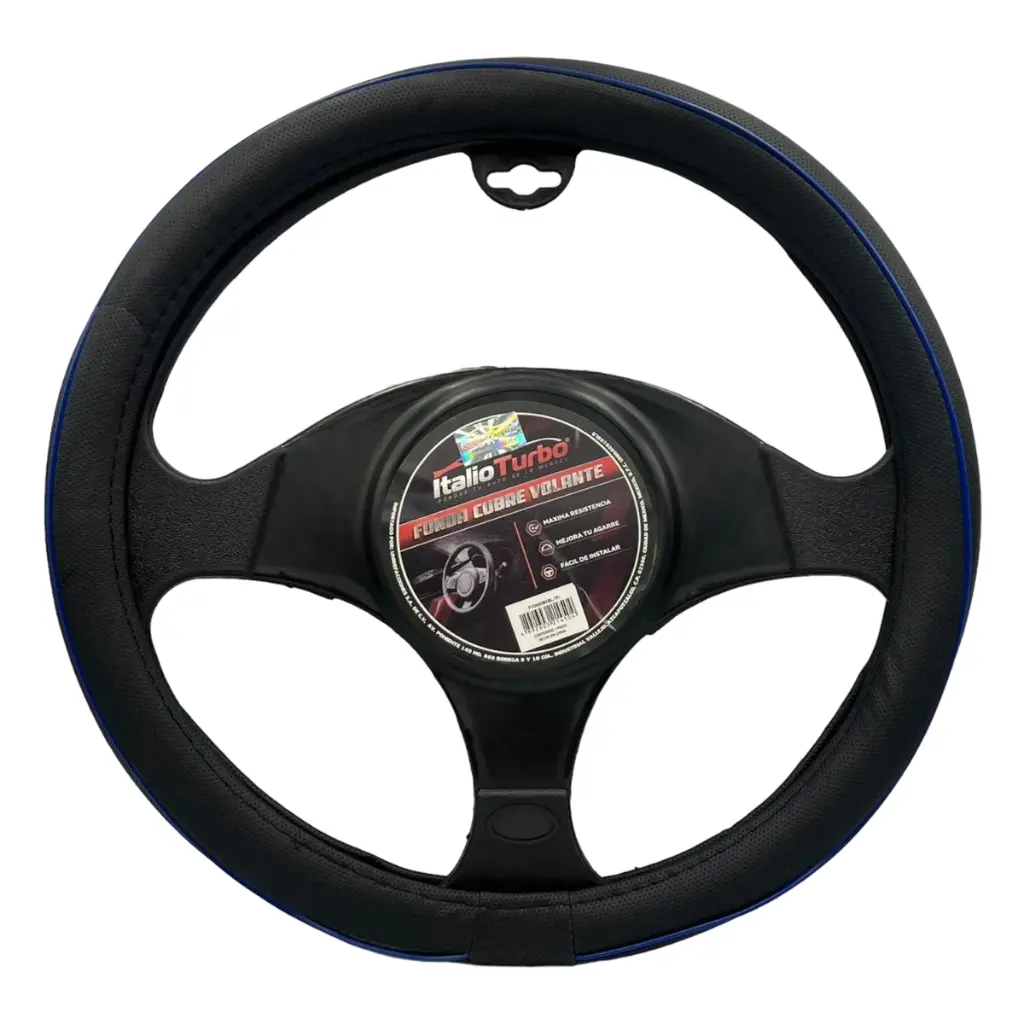 Funda cubrevolante de vinipiel con filo azul