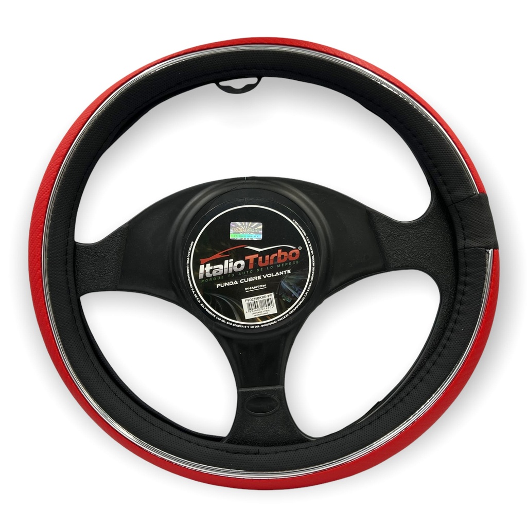 Funda cubrevolante de vinipiel tipo fibra de carbono en rojo