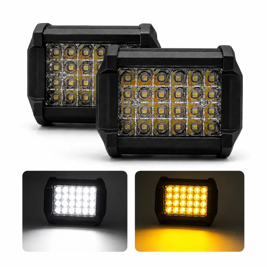 Faro LED automotriz multivoltaje dual blanco/ámbar