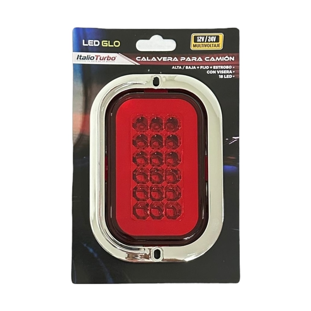 Plafón rectangular de 18 LED y GLO con visera cromada
