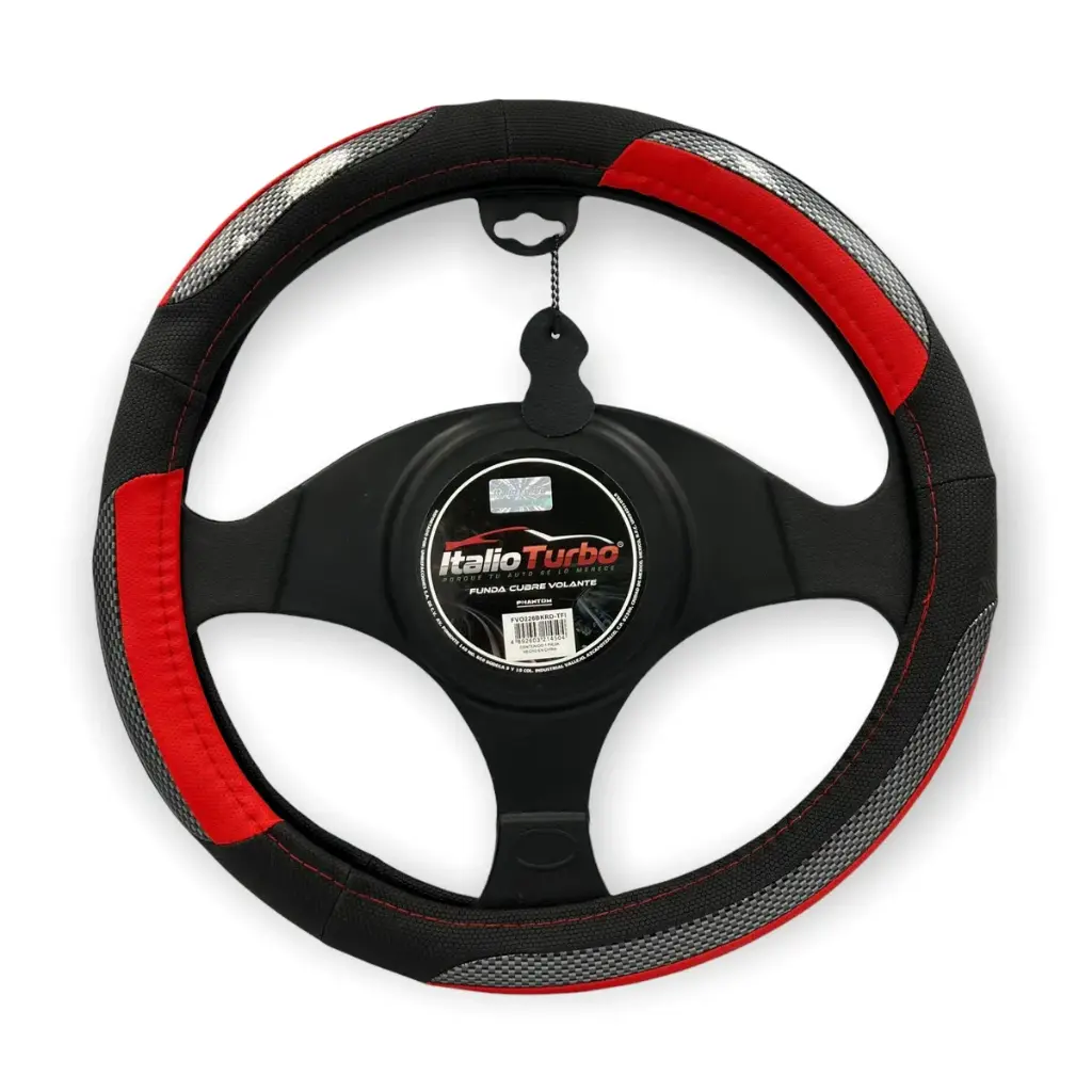 Funda cubrevolante de vinipiel rojo con cromo
