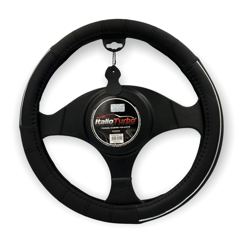 Funda cubrevolante de vinipiel negro con tira cromo