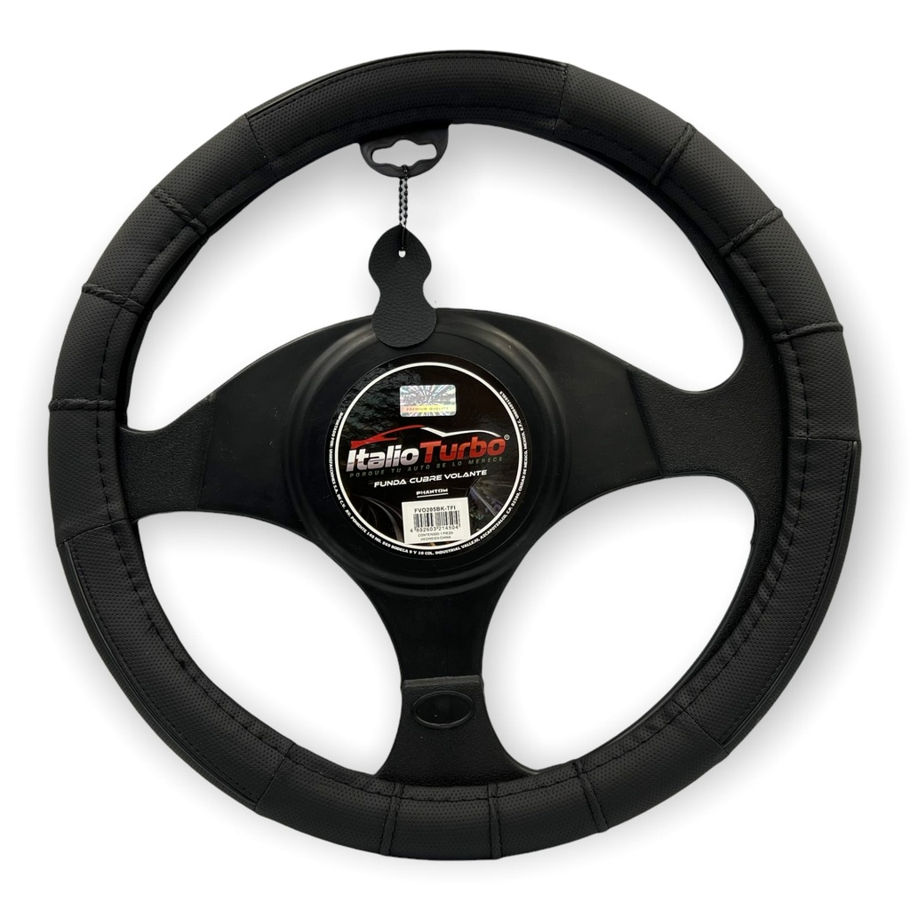 Funda cubrevolante de vinipiel negro con relieve