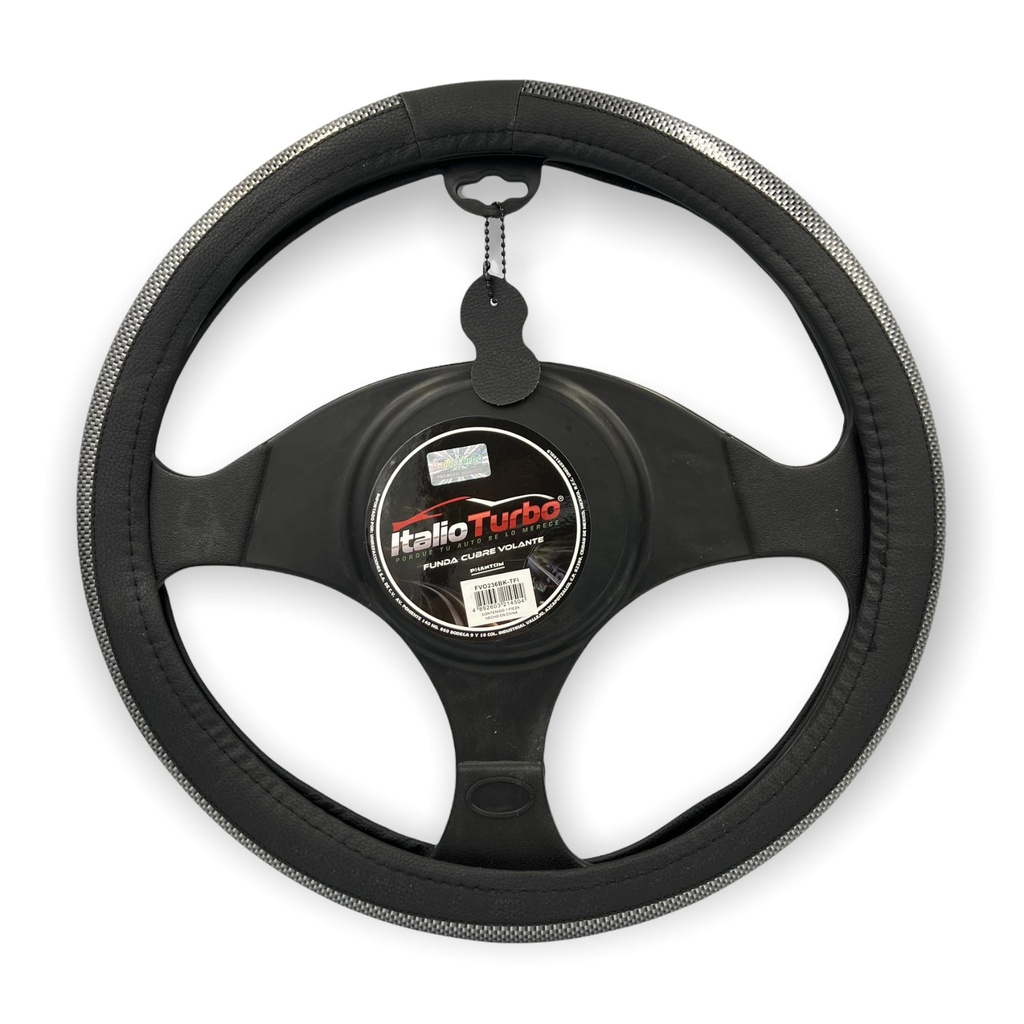 Funda cubrevolante de vinipiel negro y carbono
