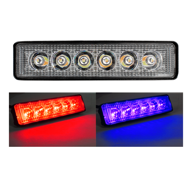 Barra de 6 LED código patrulla (blanco/rojo/azul)