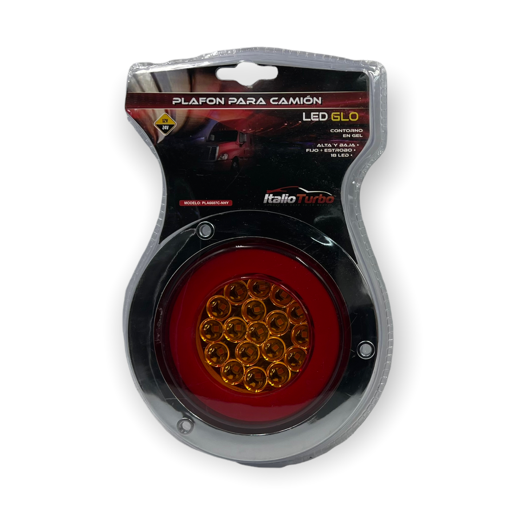 Plafón GLO redondo bicolor (rojo/ámbar) con base cromada