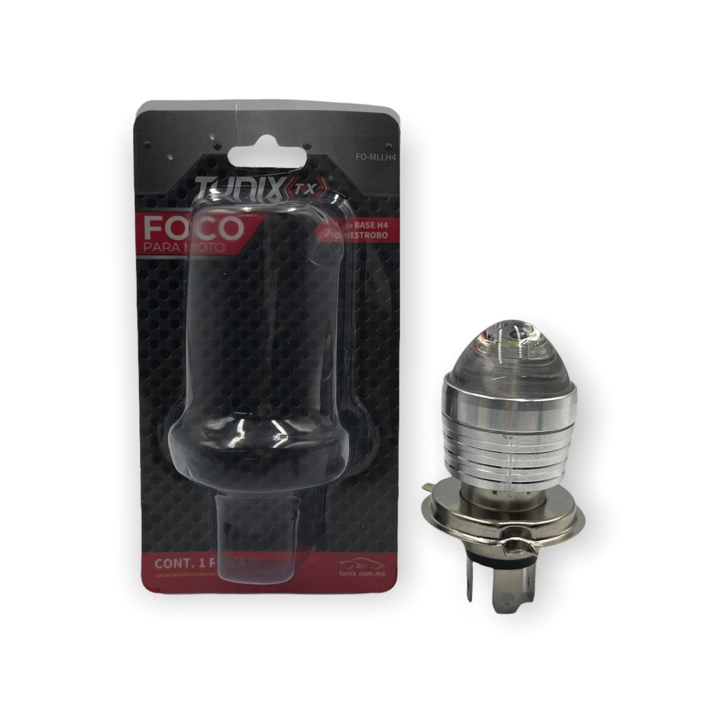 Foco para moto H4 con lupa y carcaza cromada