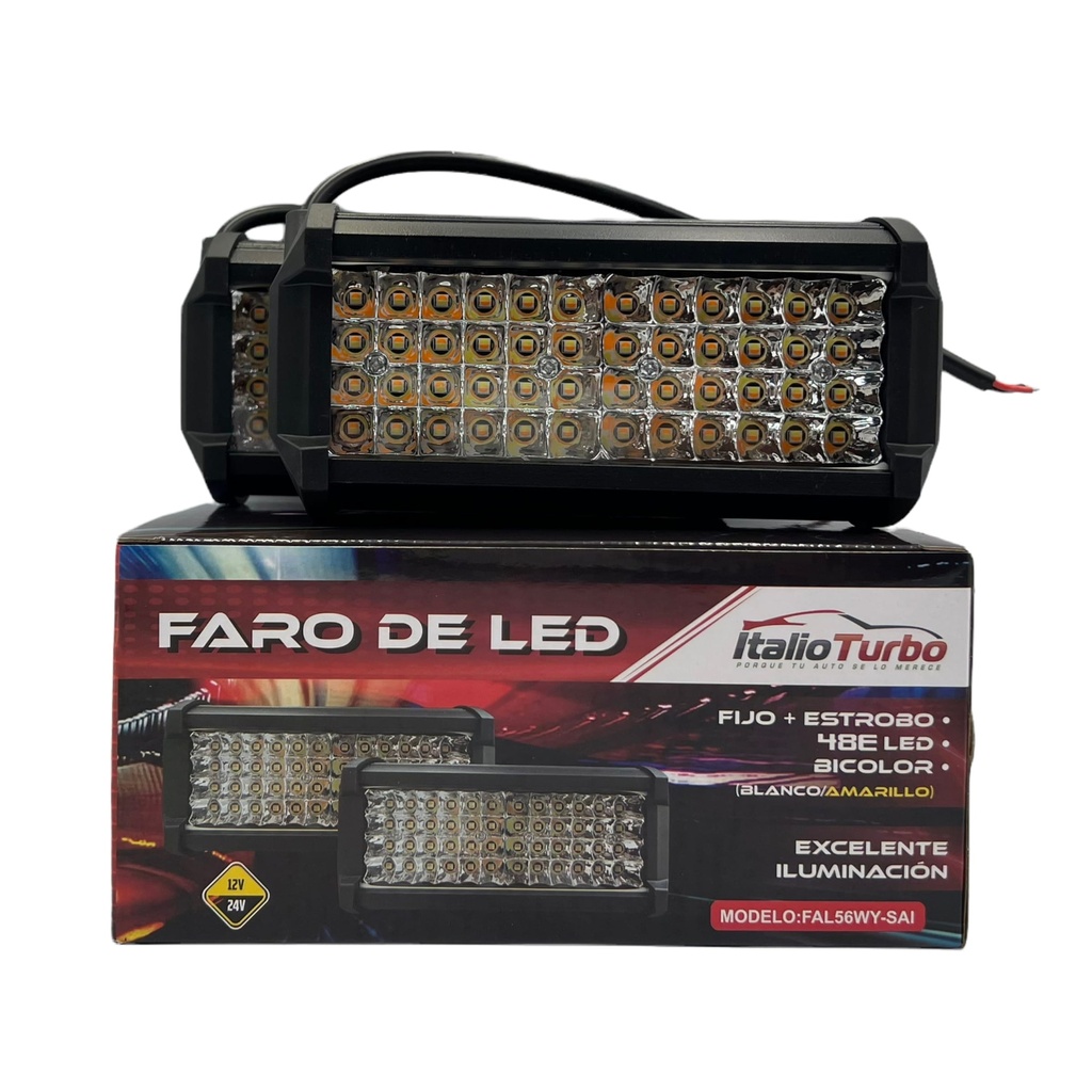 Faro multivoltaje de 48 LED luz bicolor blanco/ámbar 