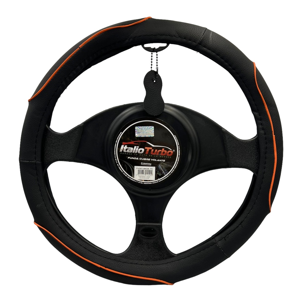 Funda cubrevolante de vinipiel con detalle naranja