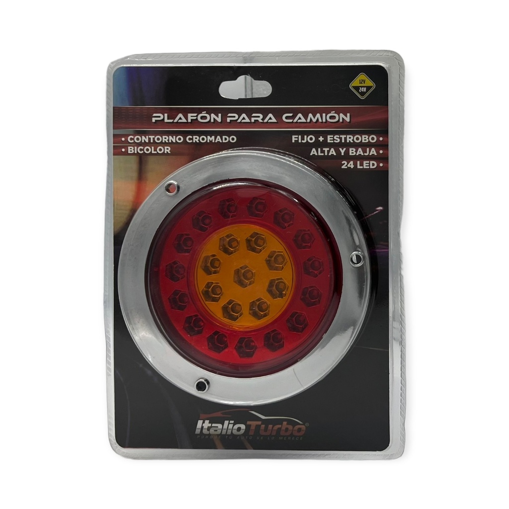 [PLA6666C/AMR] Plafón para camion redondo bicolor base cromada 24 LED