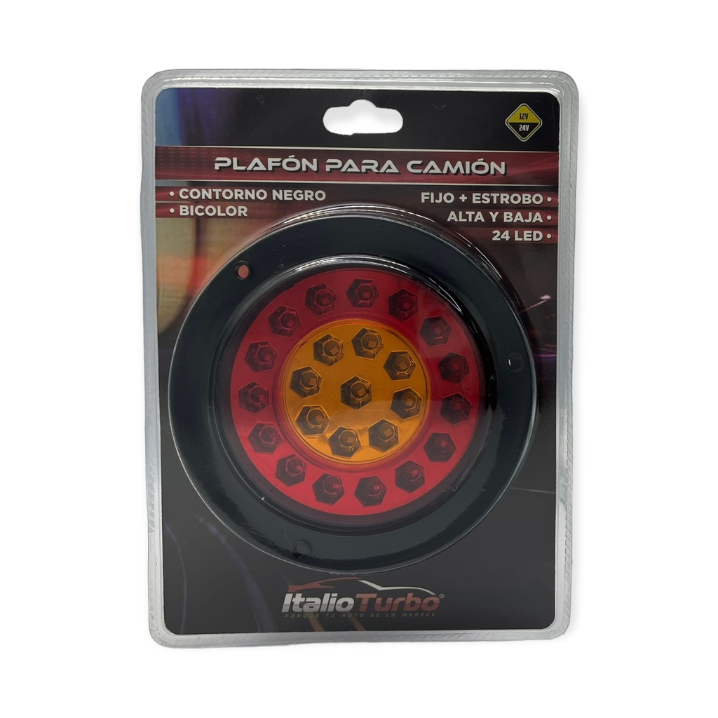 Plafón para camion redondo bicolor base negra