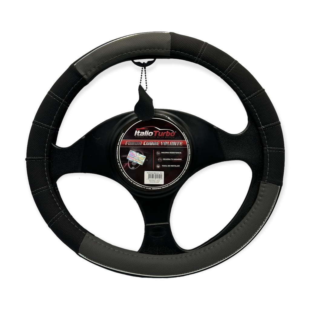 [FVO201BKGY] Funda cubre volante de vinipiel con detalle gris