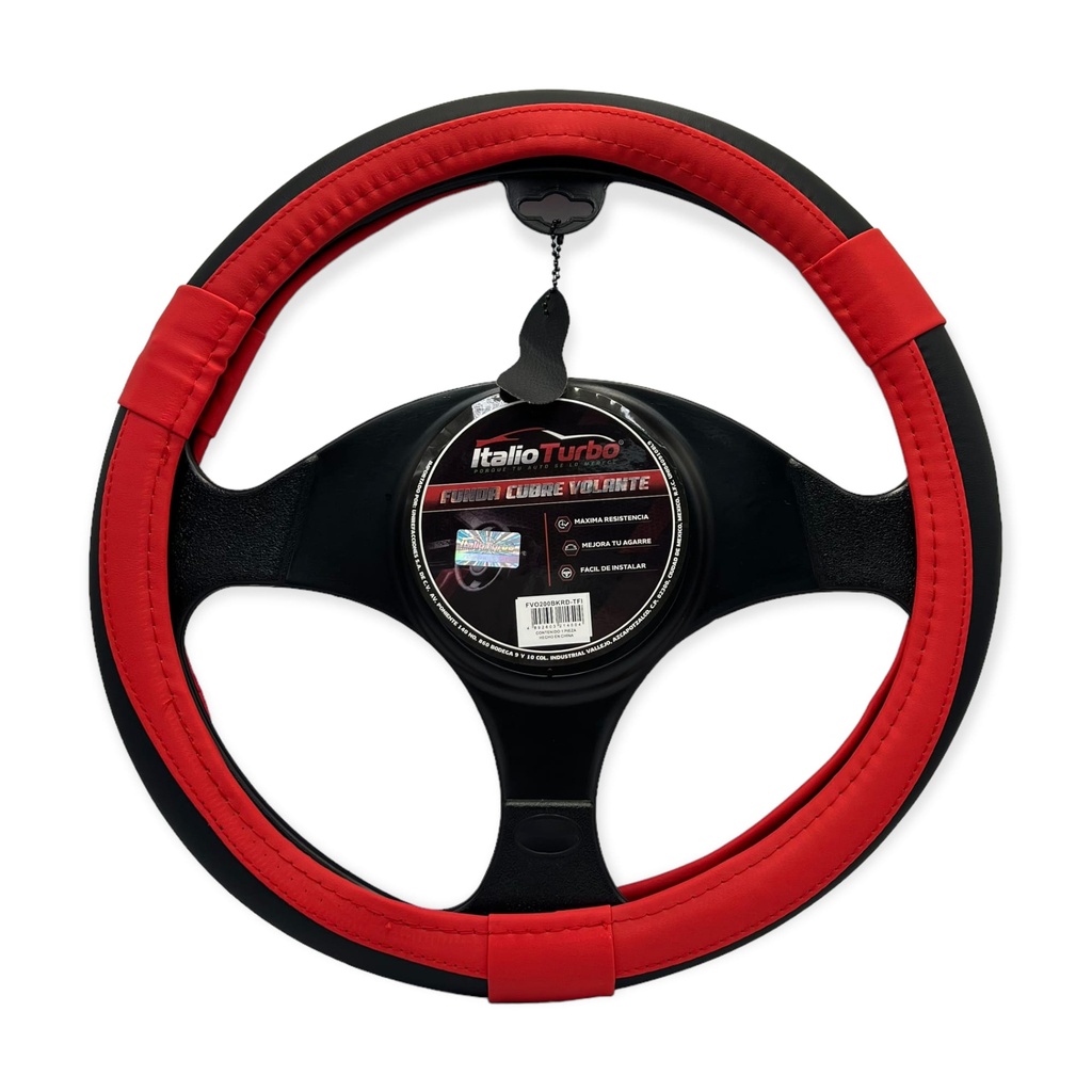 Funda cubre volante de vinipiel con detalle rojo