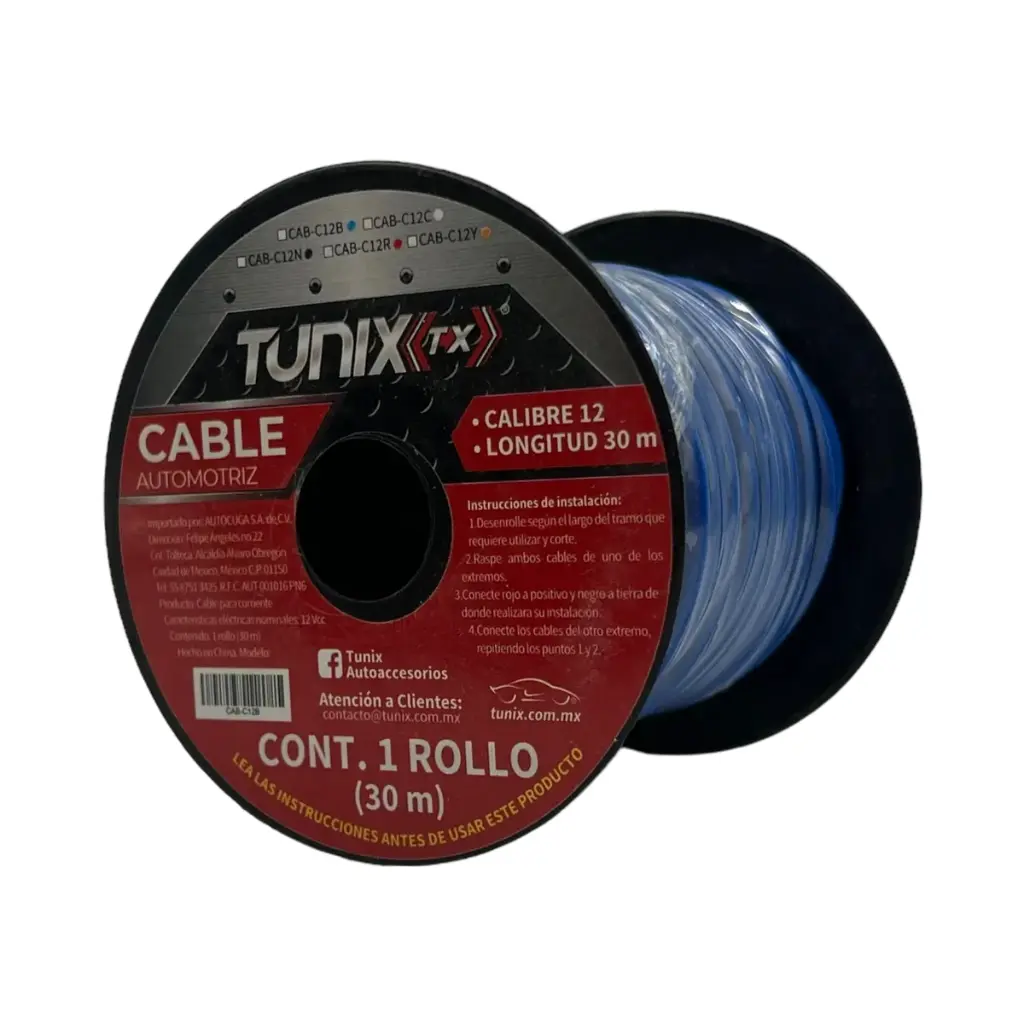 Cable de instalación calibre 12 (30 m) (azul, negro y rojo)