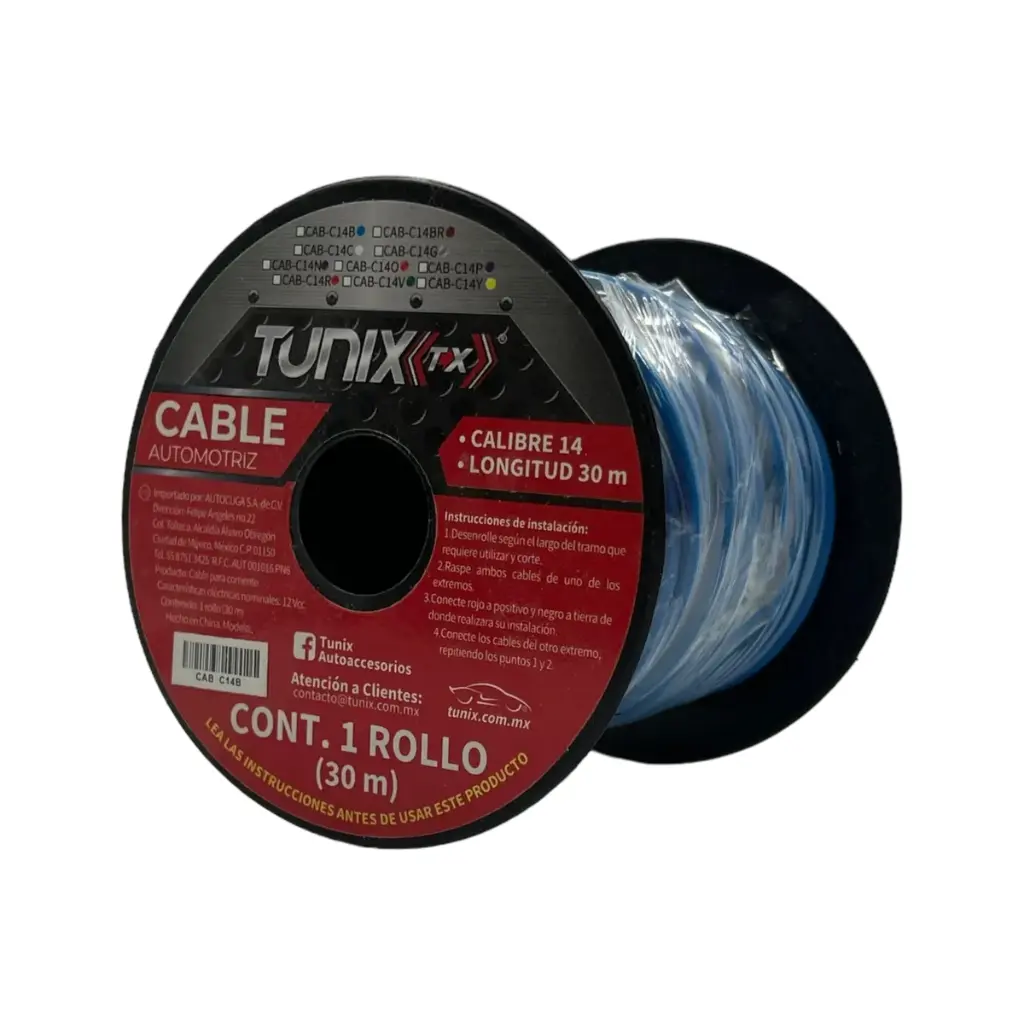 Cable de instalación calibre 14 (azul, negro y rojo) 30M