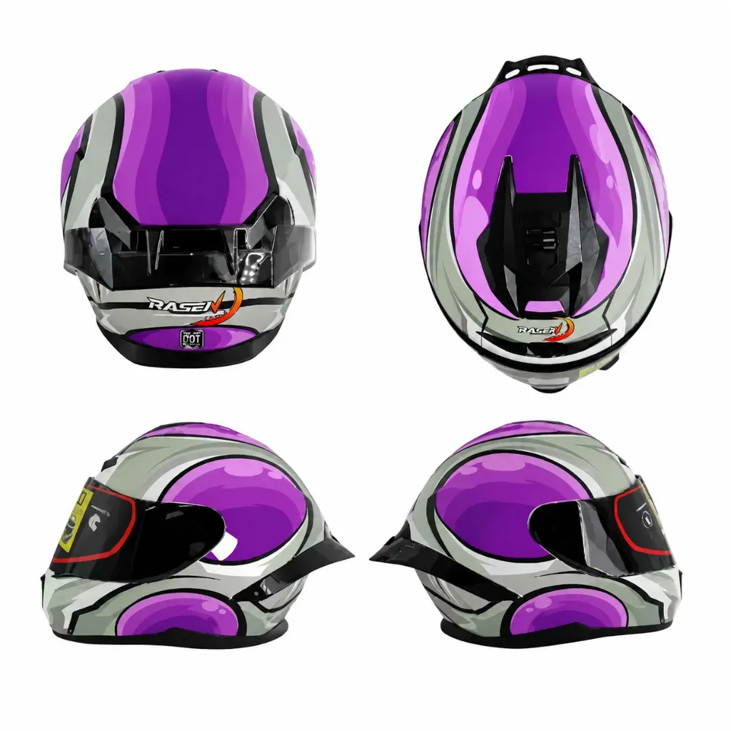 [CAS-CER-10002L] Casco cerrado con detalles morado y gris certificado DOT (L)