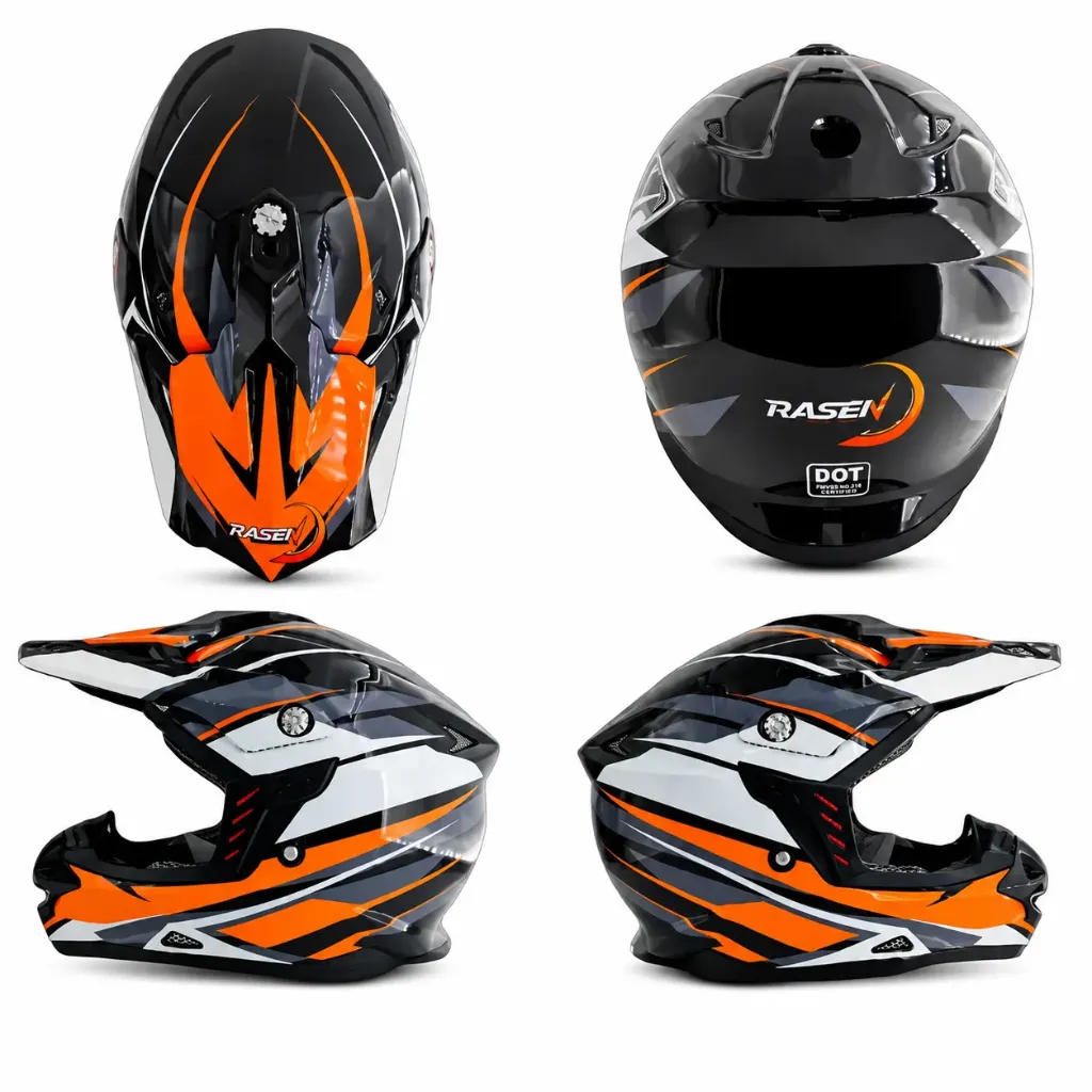 [CAS-CRO-20001L] Casco cerrado tipo Cross con detalles naranja certificado DOT (L)