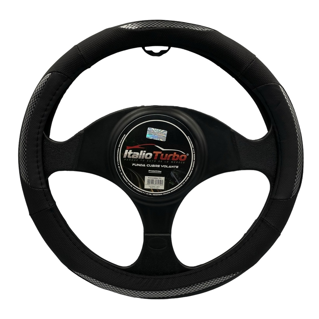 Funda cubrevolante de vinipiel acabado negro con carbon