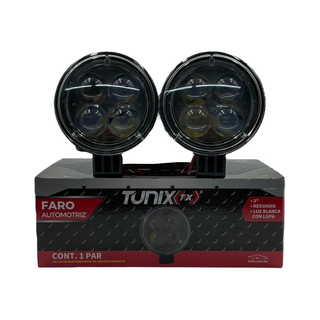 Faro redondo con 4 LED y lupas
