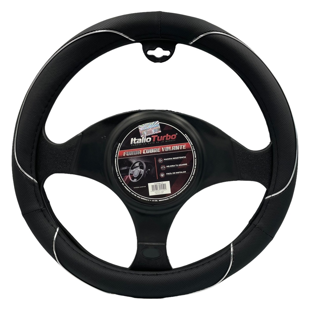 Funda cubrevolante de vinipiel negro con detalles cromo