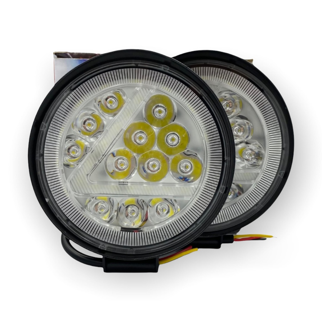 Faro LED circular luz blanca y "Aro y <" de color