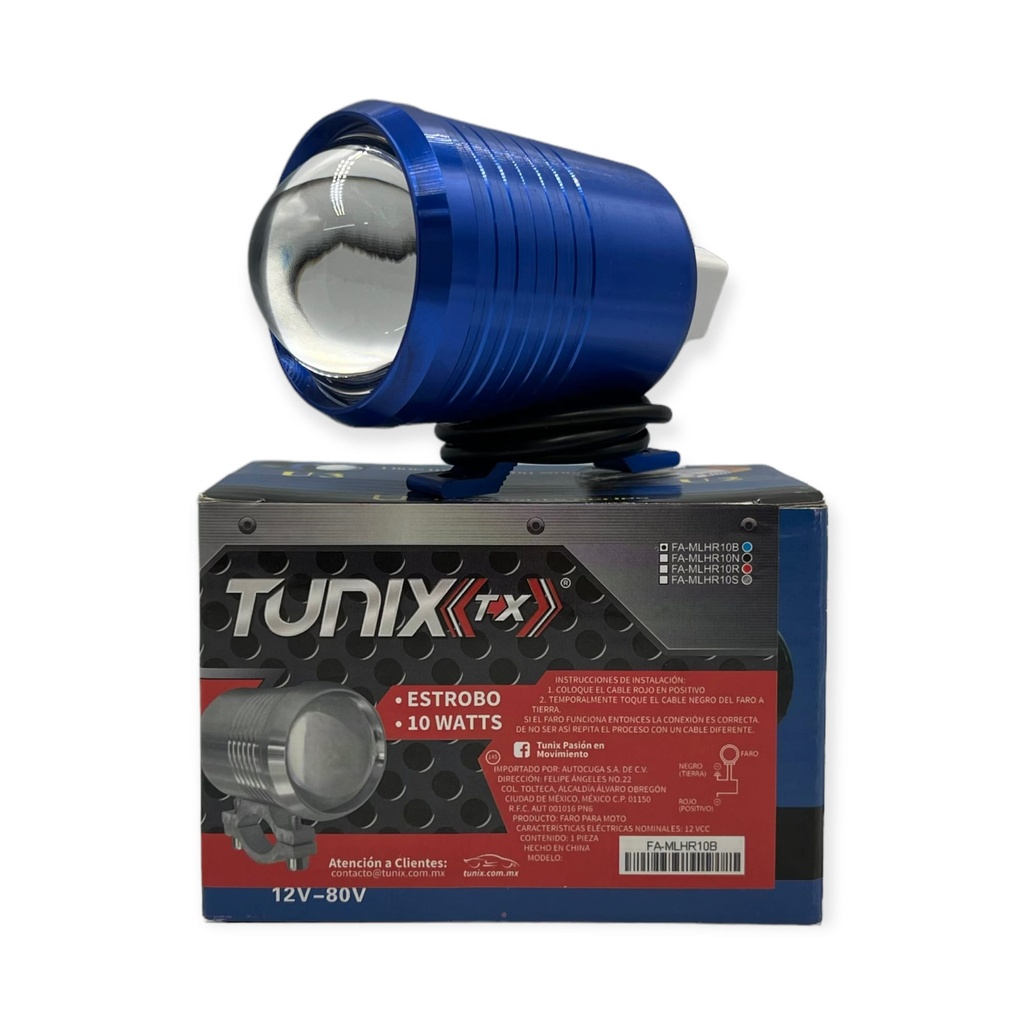 [FA-MLHR10B] Faro LED de lupa para moto con base carcaza de colores (Azul)