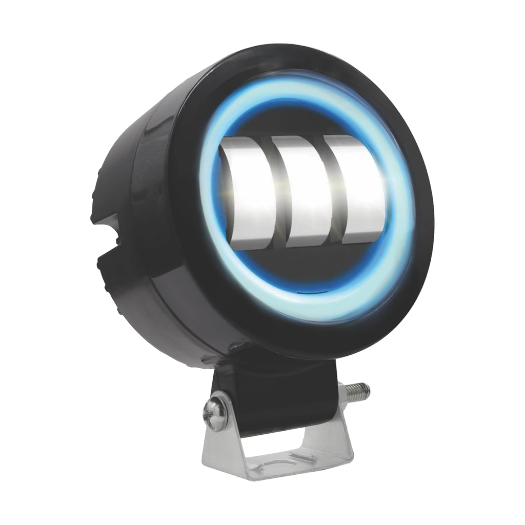 Faro LED redondo con 3 lupas y ojo de ángel de color (amarillo, azul y rojo)