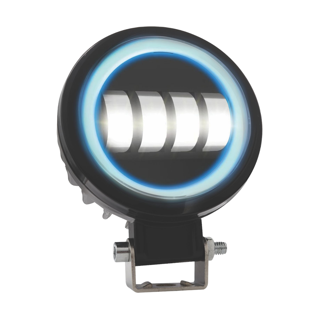 [RS-LED-13077W-BU] Faro LED redondo con 4 lupas y ojo de ángel de color (amarillo, azul y rojo) (Azul)